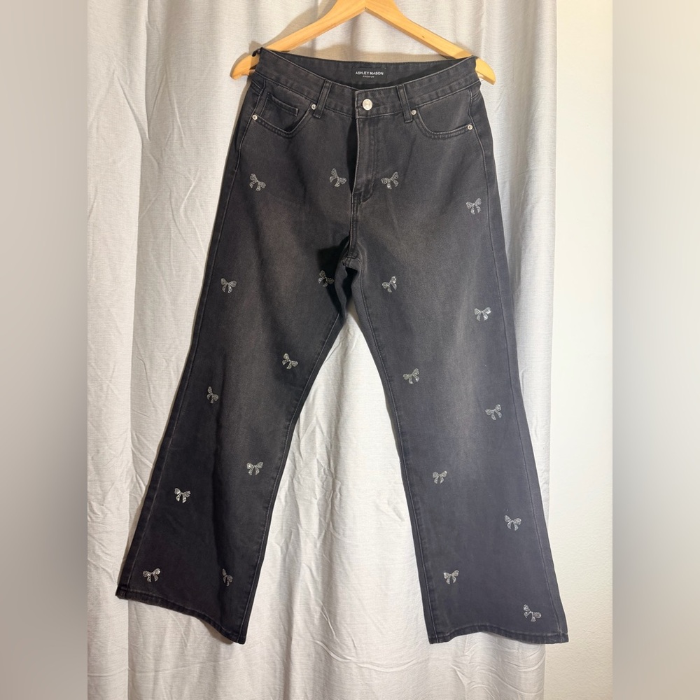 Ashley Mason Charcoal Jeans with Butterfly Design